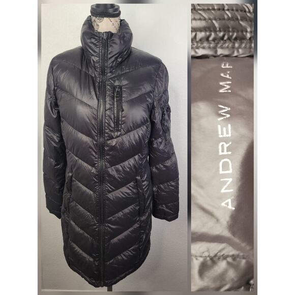 Andrew Marc Coat Womens SZ Small Black Down Puffer Coat Longline - Picture 1 of 16